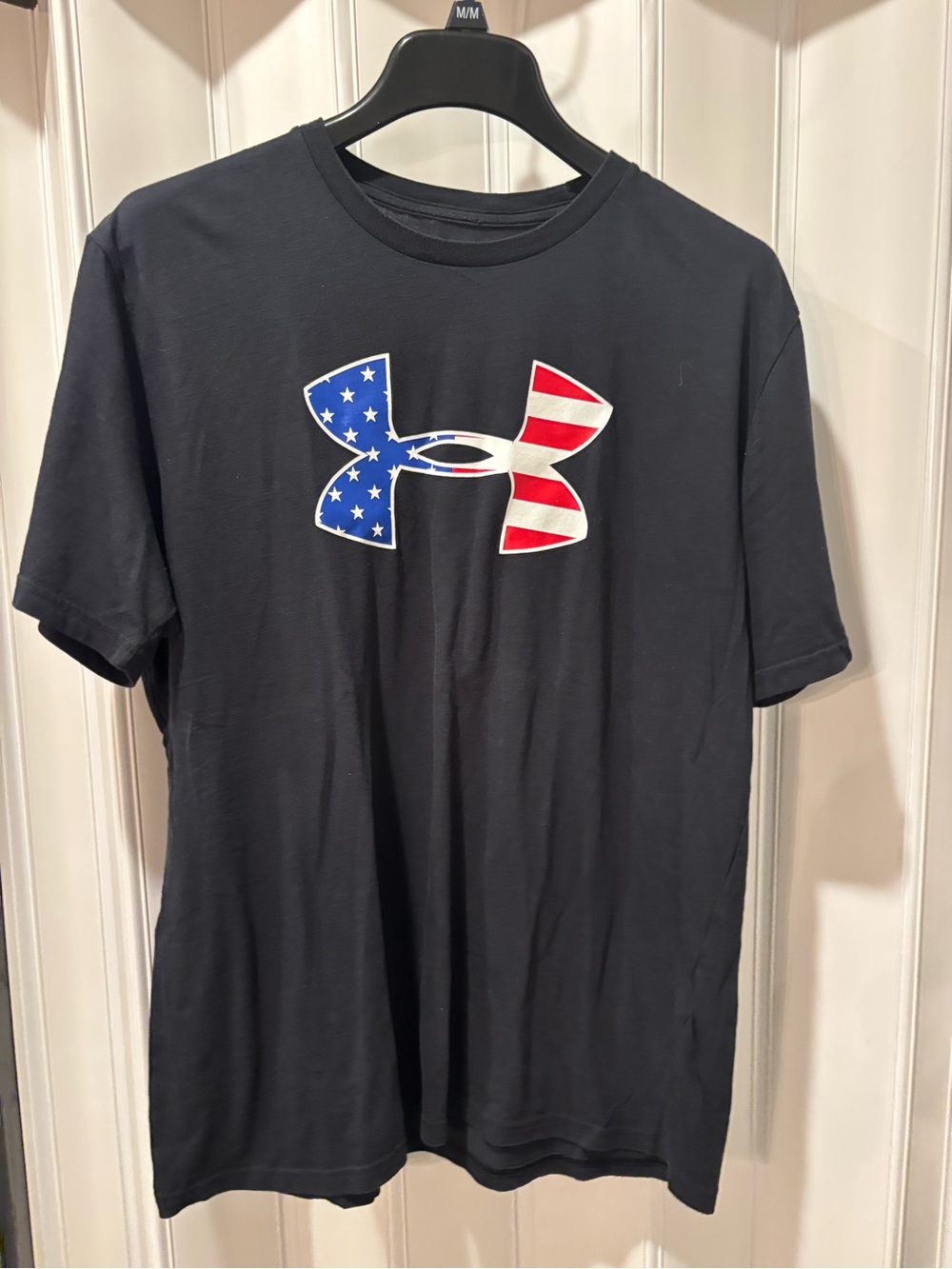 Under Armour Men's Black Short-Sleeve Logo Tee - Stars & Stripes Size Large